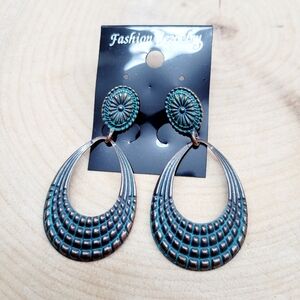 Brand New Bohemian Turquoise Blue Round Hoop Earrings